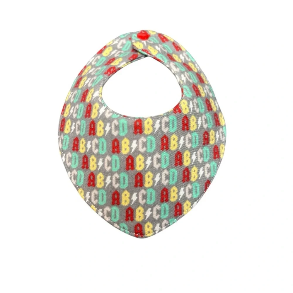 Hand Crafted Newborn Bandana Bib with snap closure ABCD red yellow blue letters